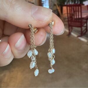 Vintage 14K Gold Dangle Earrings and 5 Freshwater Pearl  on Various Size Chains